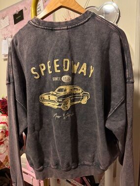 Fashion Nova Navy Sweatshirt with Yellow Graphic